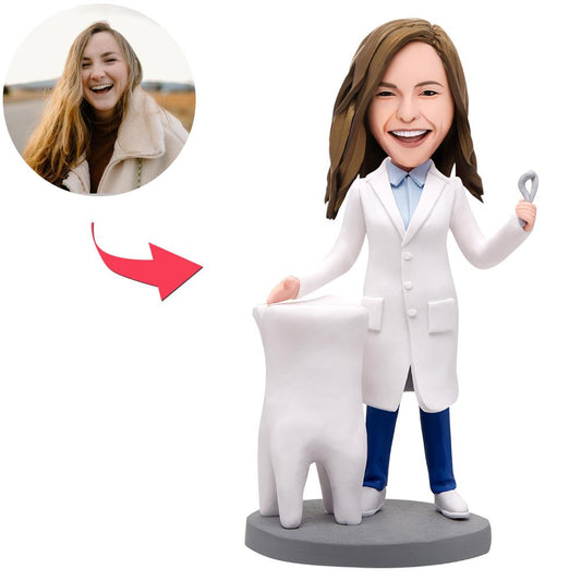Personalisierte Wackelkopf Figur – Zahnärztin mit Wunschgravur.
