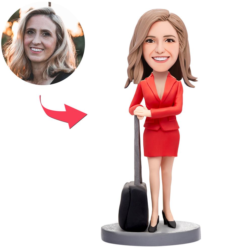 Personalisierte Wackelkopf Figur – Flugbegleiterin mit Wunschgravur.