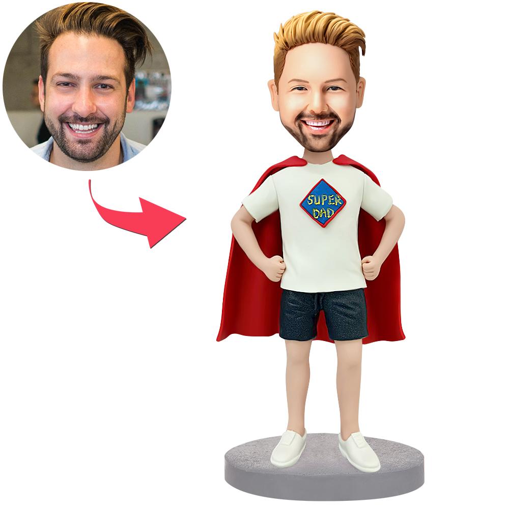 Papá Súper Papá con Capa - Figura Cabezón Personalizada con Grabado