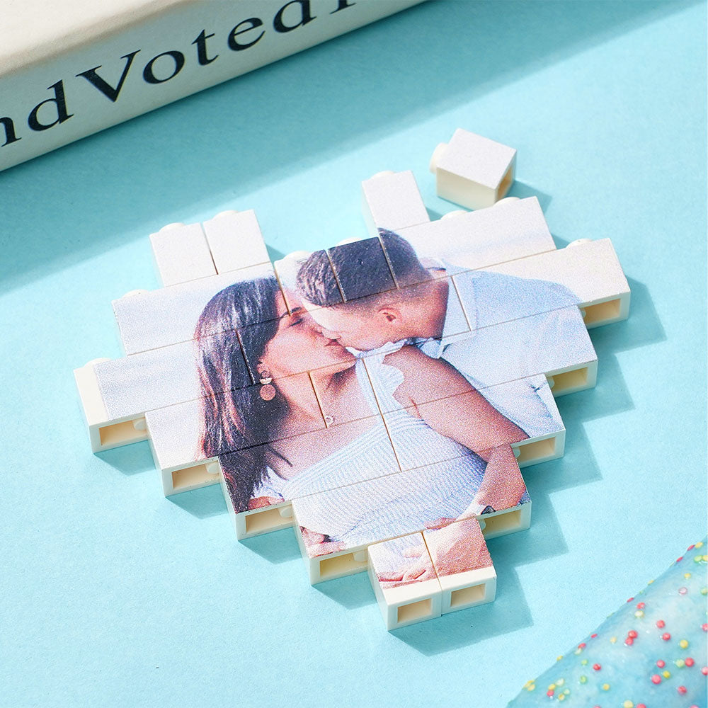 Herzförmiger Fotoblock aus Bausteinen – Personalisiertes Geschenk für Mama