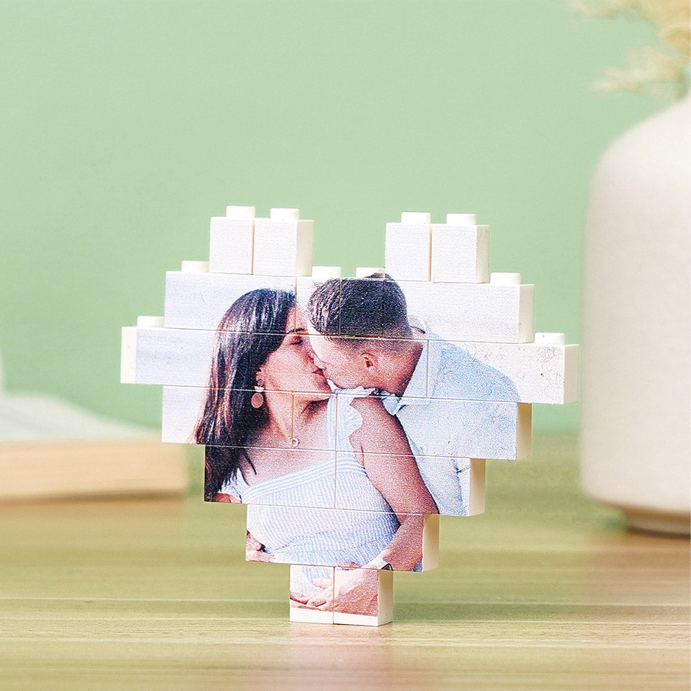 Herzförmiger Fotoblock aus Bausteinen – Personalisiertes Geschenk für Mama