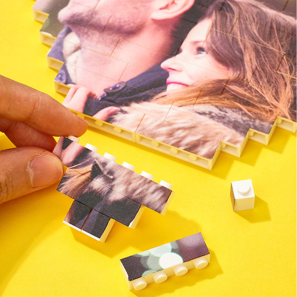 Herzförmiger Fotoblock aus Bausteinen – Personalisiertes Geschenk für Mama