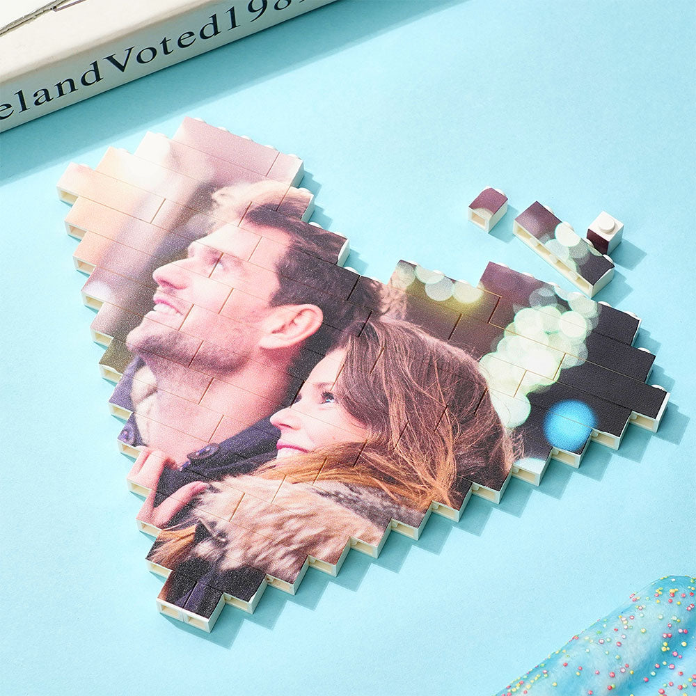 Herzförmiger Fotoblock aus Bausteinen – Personalisiertes Geschenk für Mama