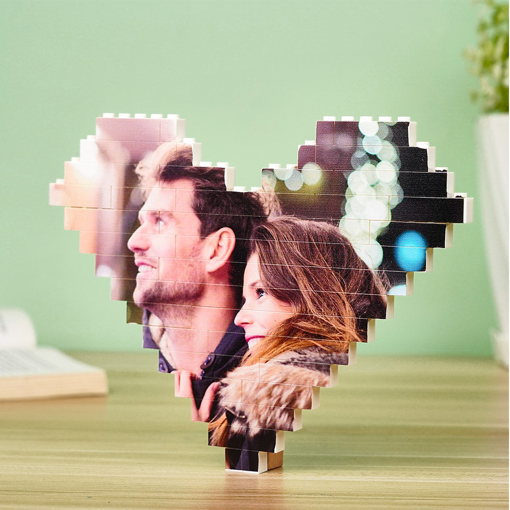 Herzförmiger Fotoblock aus Bausteinen – Personalisiertes Geschenk für Mama