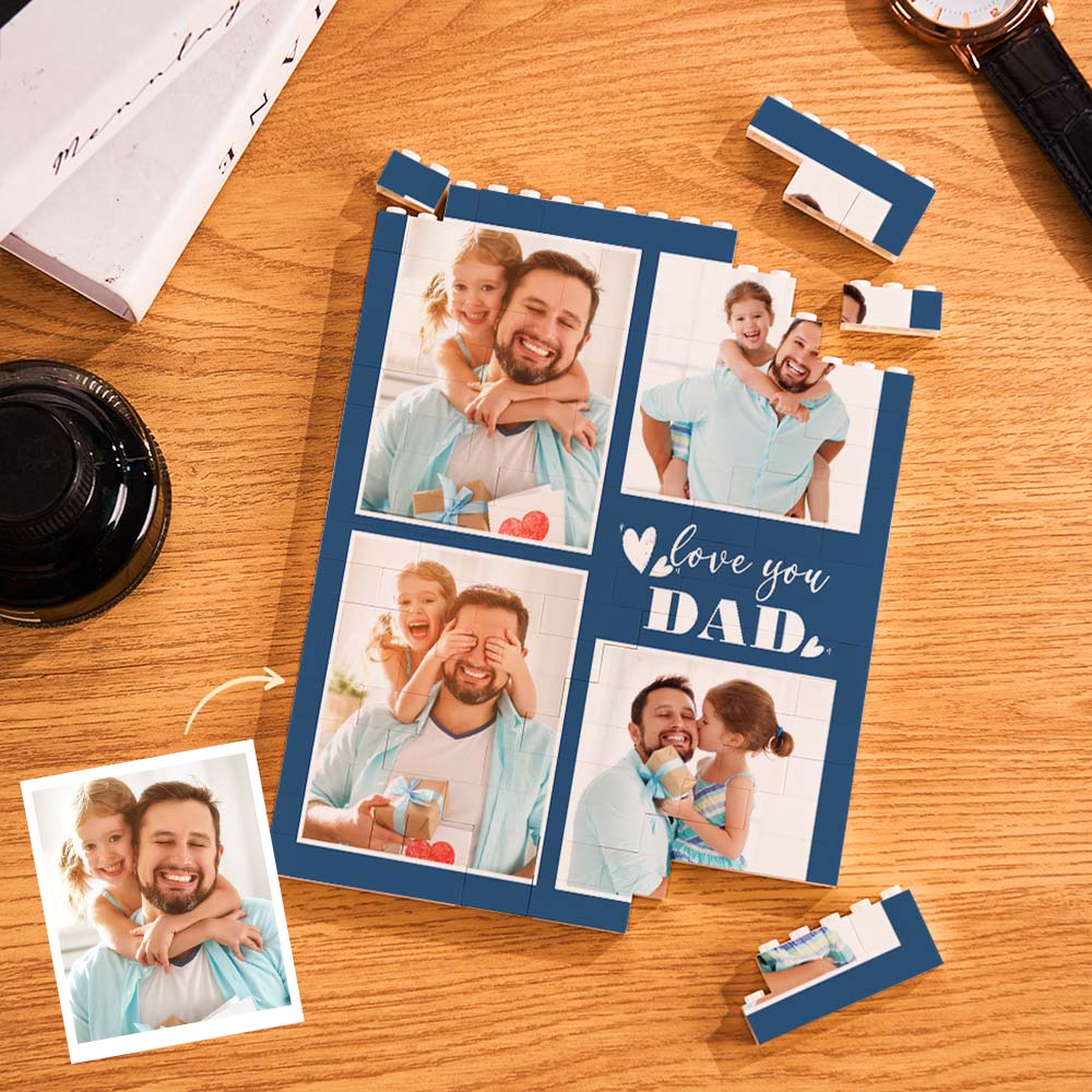Personalized photo block made of building blocks – portrait format – Father's Day gift