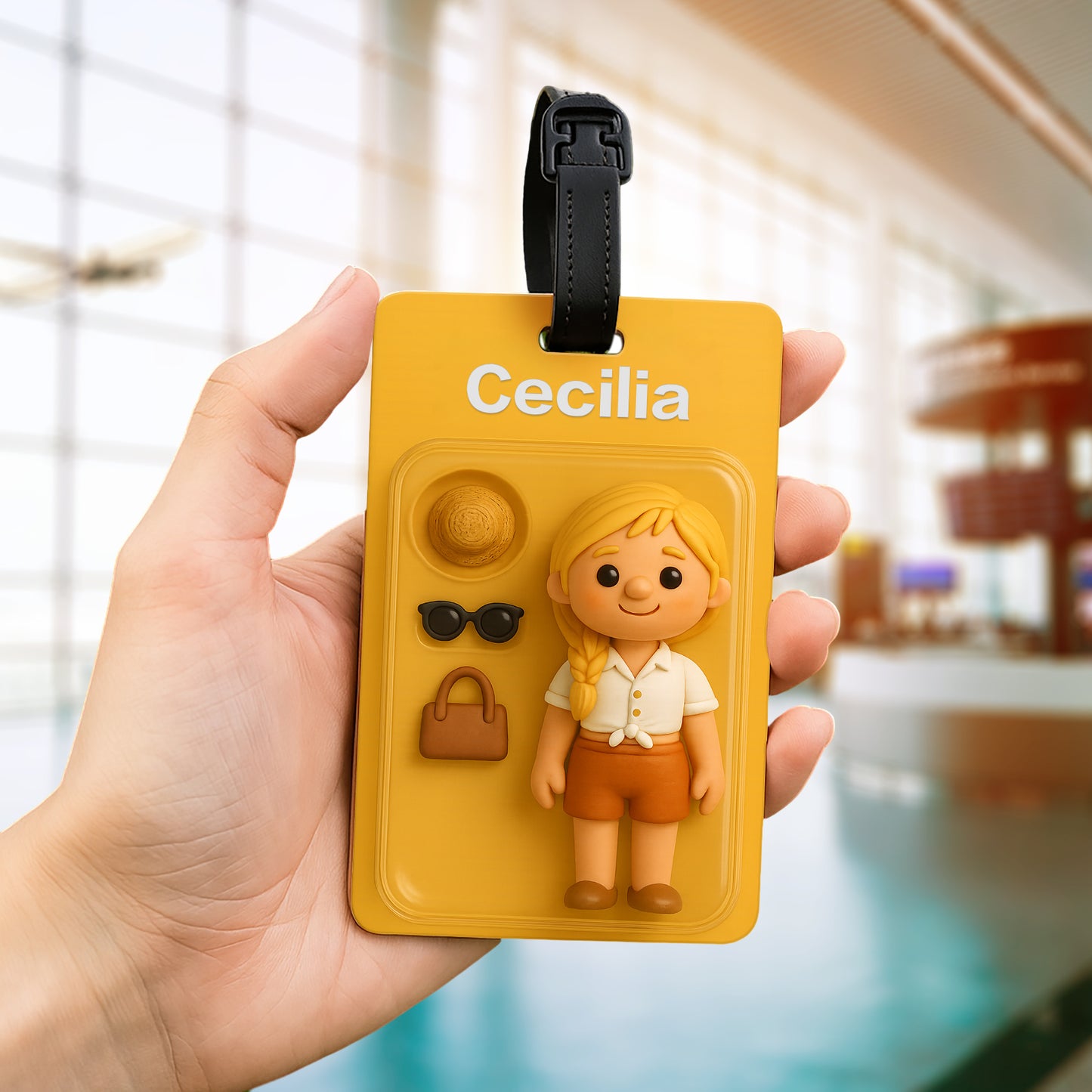 Personalized luggage tag with photo – cartoon figure with 3D effect