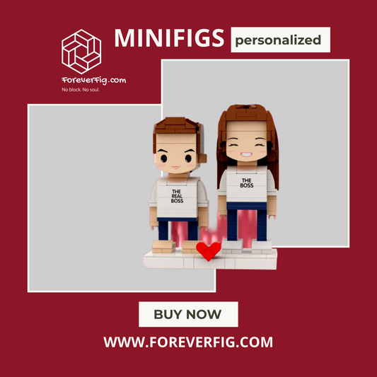 Mom &amp; Child in Matching Outfits – “Mom's Real Boss” – Personalized Building Block Figures (2 People)