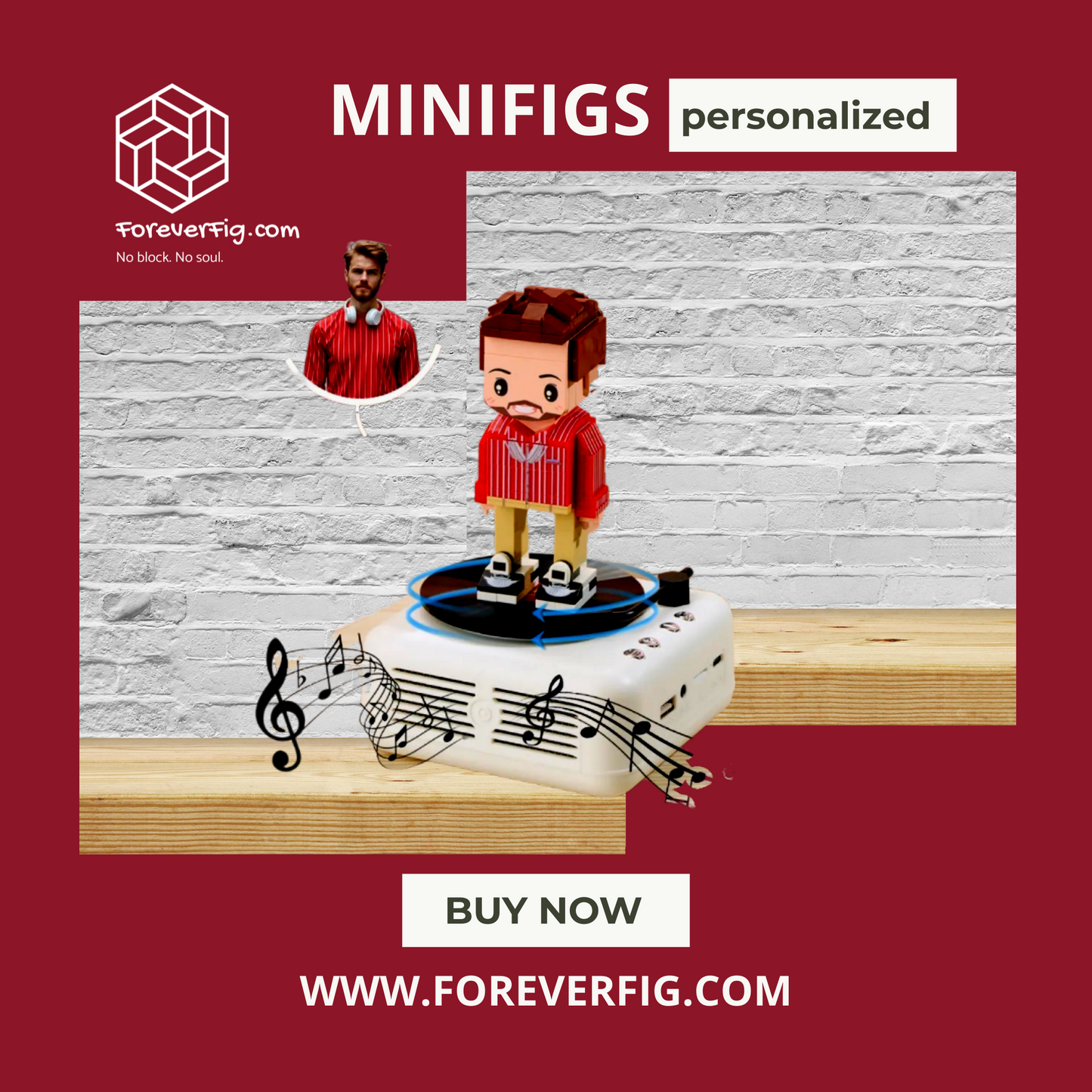 1-person Brick figure with Bluetooth speaker – customizable &amp; with music function