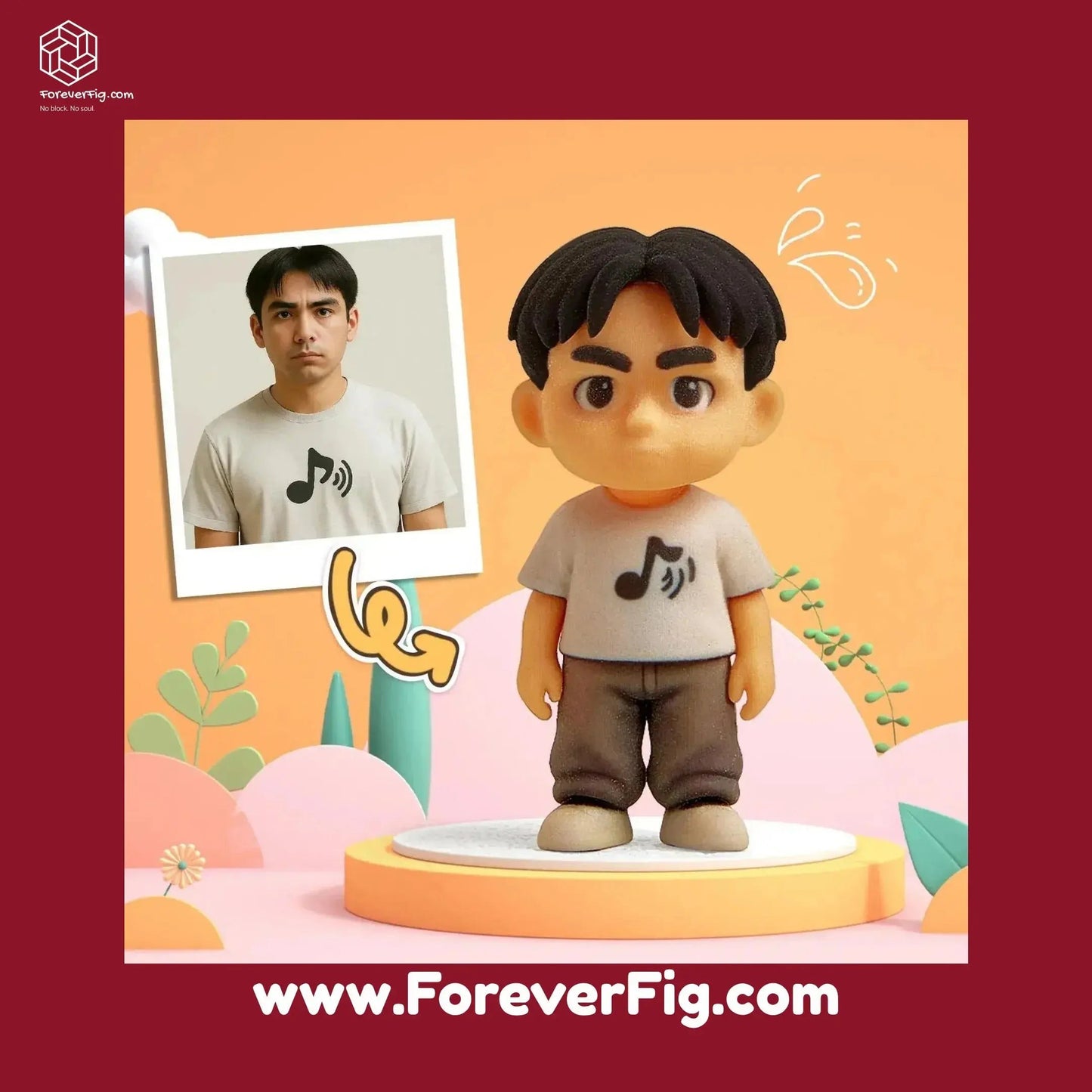 ForeverFig Personalisierte 3D Mini-Figur – Inklusive graviertem Holzsockel - ForeverFig