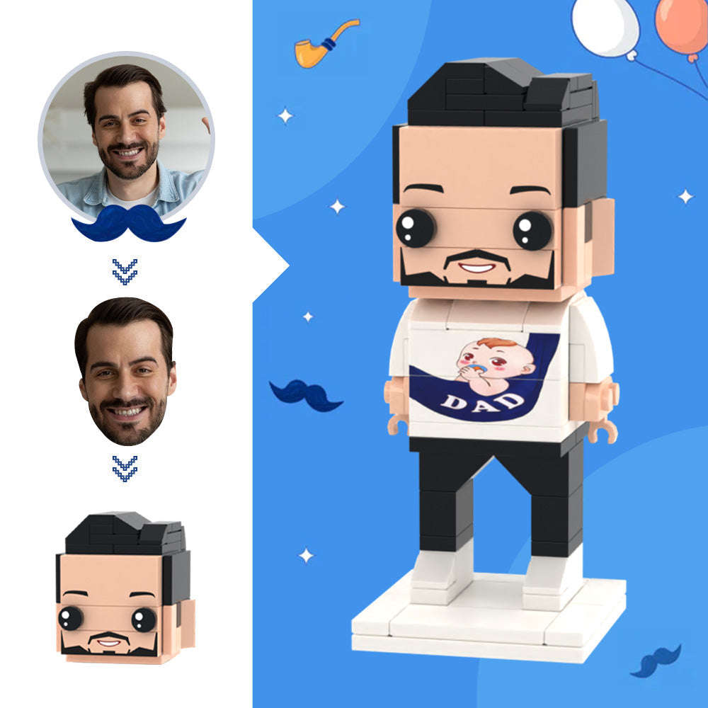 Nuevo papá: figura de bloque de construcción personalizada con foto de cabeza