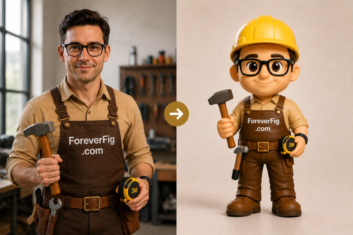 ForeverFig – Personalisierte 3D-Bauarbeiter Figur – 8 cm oder 10 cm - ForeverFig