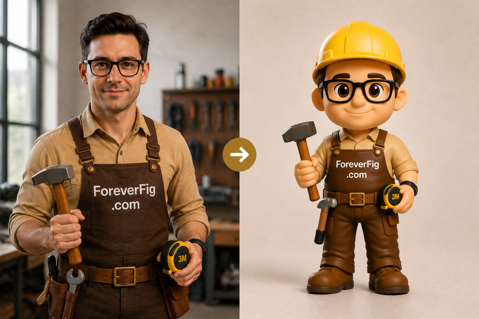 ForeverFig – Personalisierte 3D-Bauarbeiter Figur – 8 cm oder 10 cm - ForeverFig