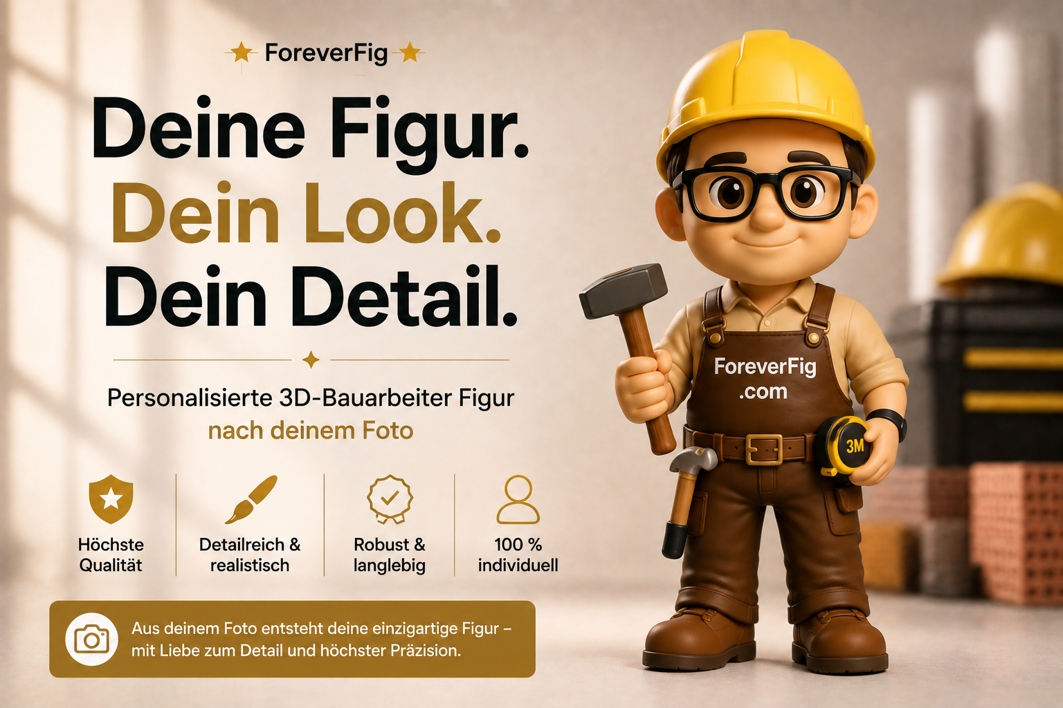 ForeverFig – Personalisierte 3D-Bauarbeiter Figur – 8 cm oder 10 cm - ForeverFig