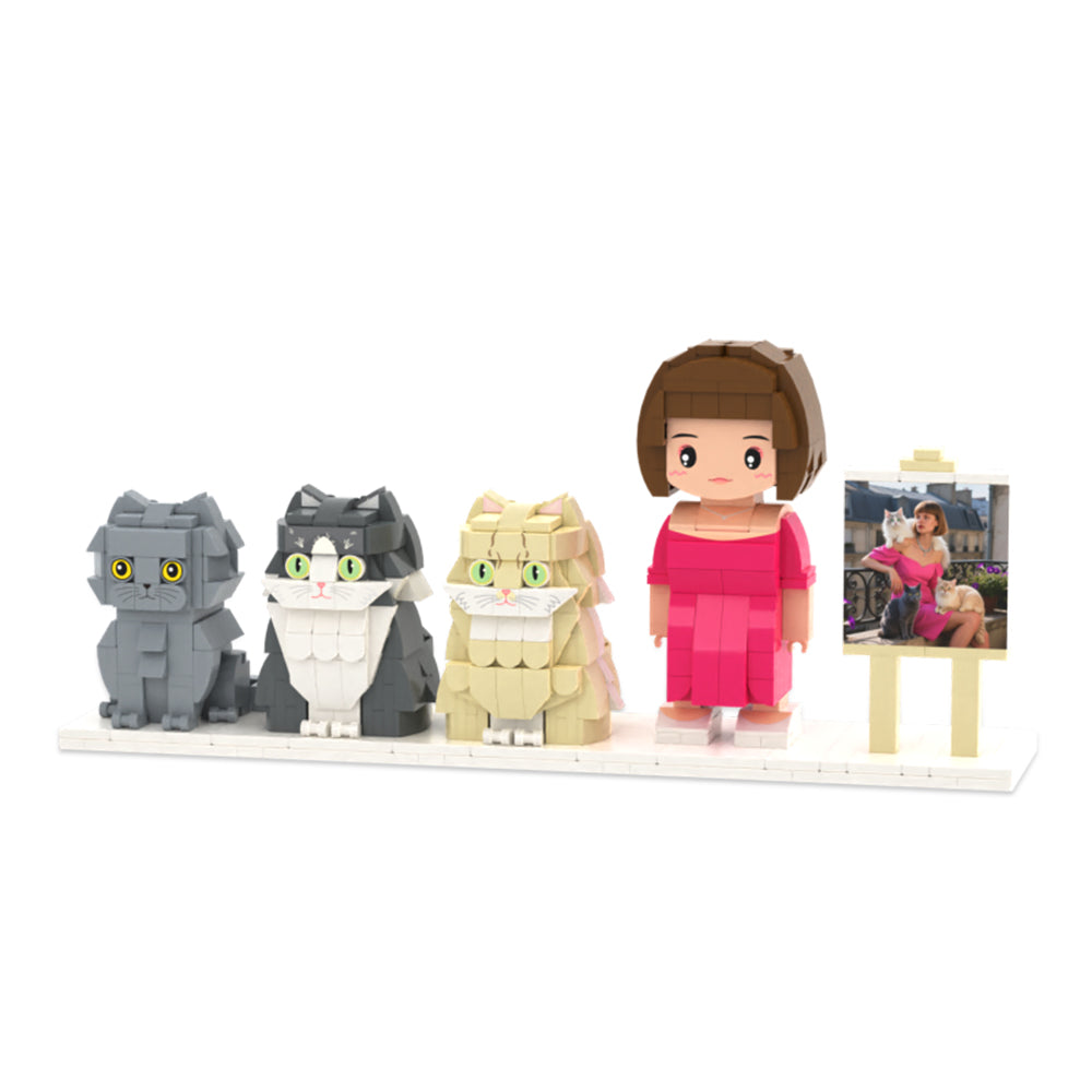 Brick Figuren Set – 1 Person und 3 Katzen