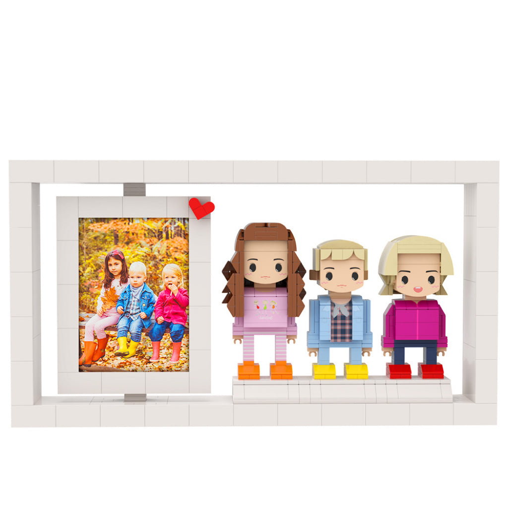 Figuras de ladrillo personalizadas enmarcadas: diseño de cuerpo completo para 3 personas