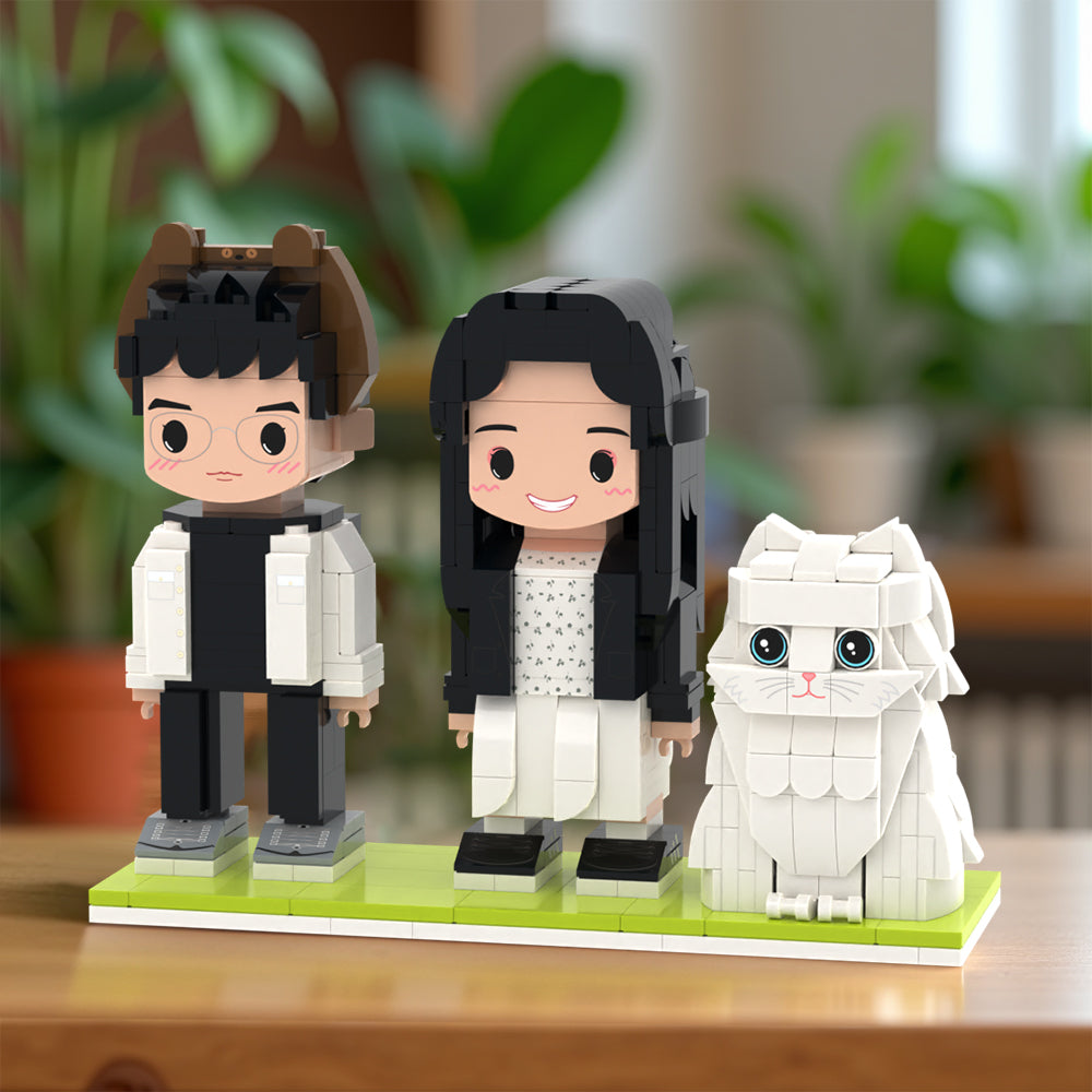 Figuras de ladrillo personalizadas con gato – Figuras de cuerpo entero para 2 personas – Juguetes de bloques de partículas pequeñas