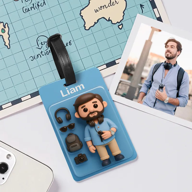 Personalized luggage tag with photo – cartoon figure with 3D effect
