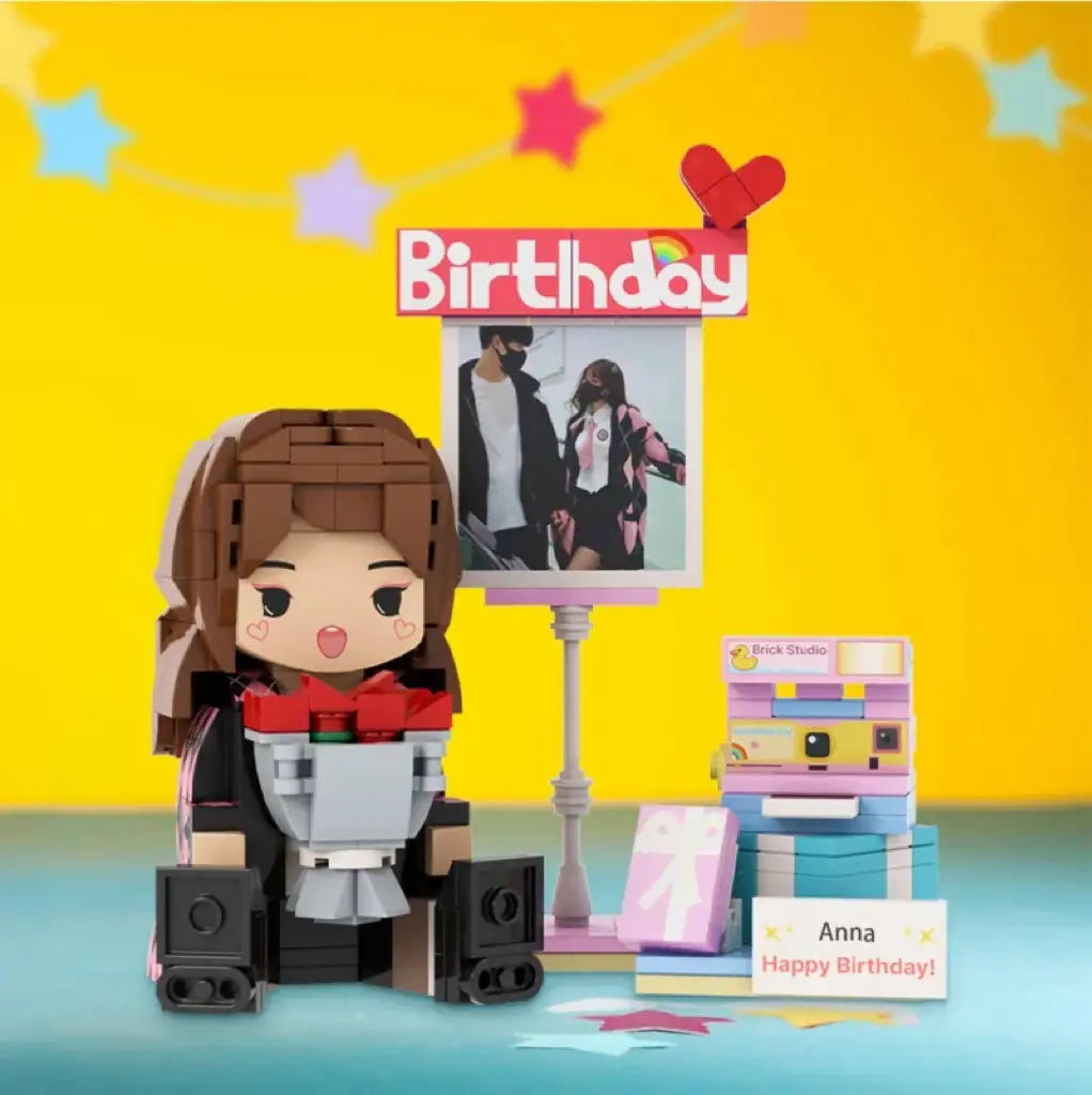 Personalized building block figure with photo and name – 1 person – The ideal birthday gift with a personal touch