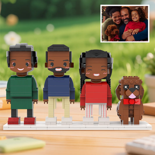 Custom Full-Body Cute Brick Figures of 3 People and Dog Personalized Anniversary Gift Birthday Gift.