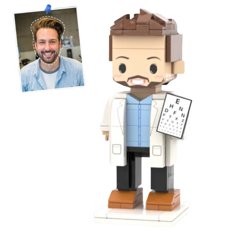 ForeverFig – Personalisierte Bausteinfigur im Doktor-Design mit Sehprobentafel