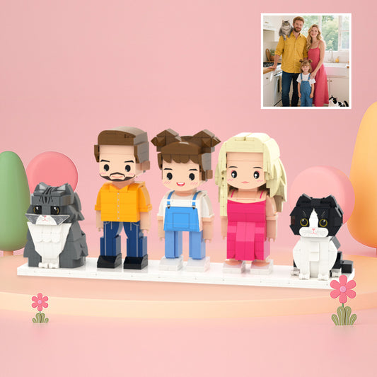 ForeverFig – Personalisierte Brick Figuren mit 3 Personen und 2 Katzen