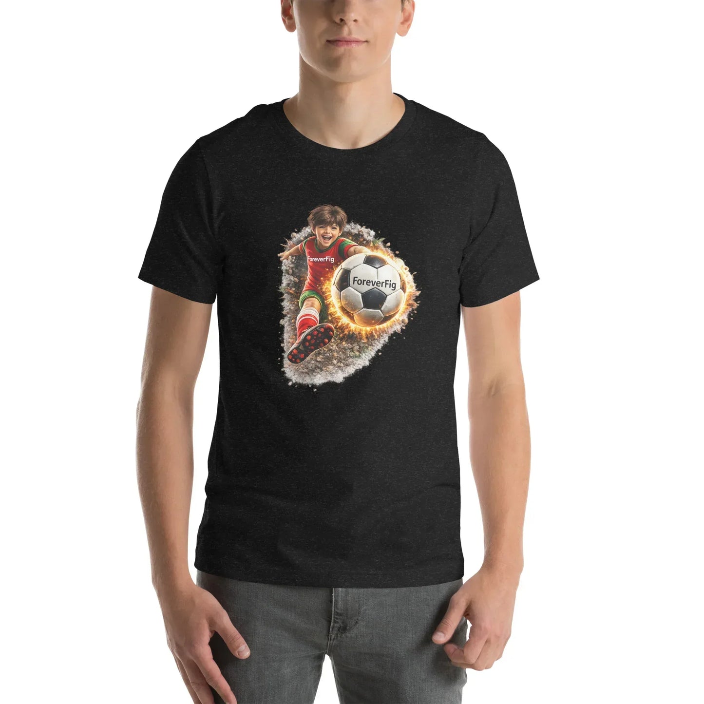 ForeverFig personalisiertes Fußball T-Shirt – der Ball fliegt durch den Körper - ForeverFig
