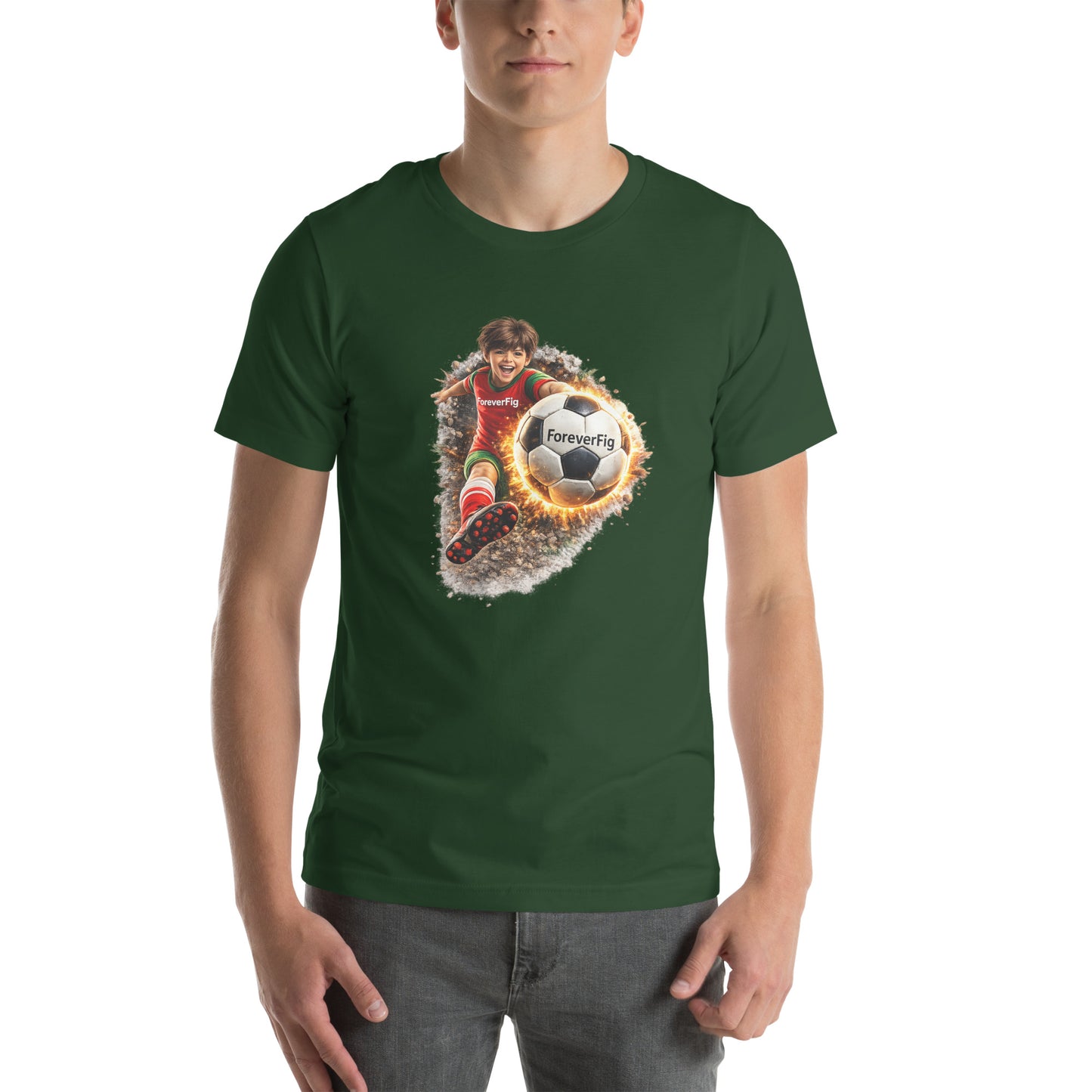 ForeverFig personalisiertes Fußball T-Shirt – der Ball fliegt durch den Körper - ForeverFig