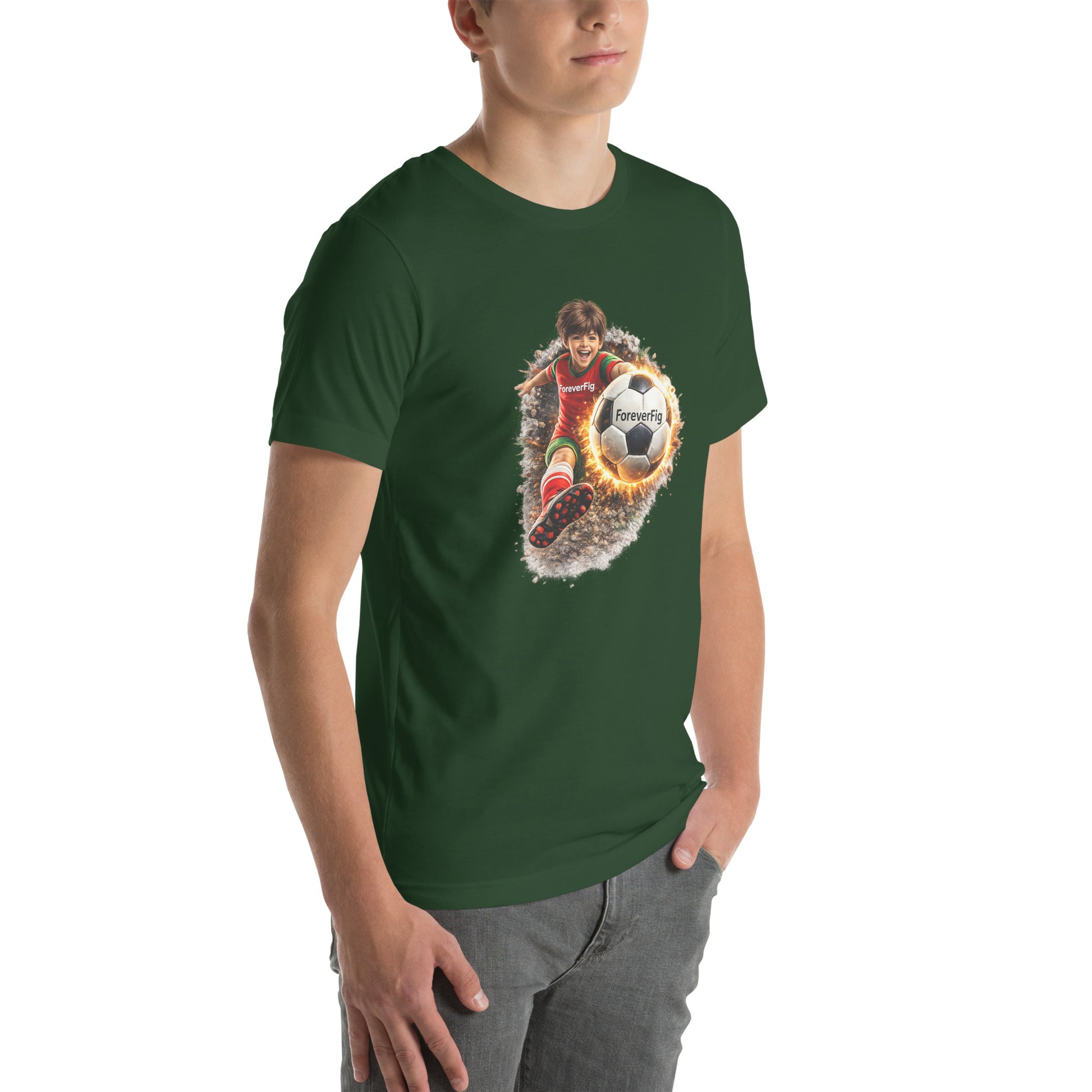 ForeverFig personalisiertes Fußball T-Shirt – der Ball fliegt durch den Körper - ForeverFig