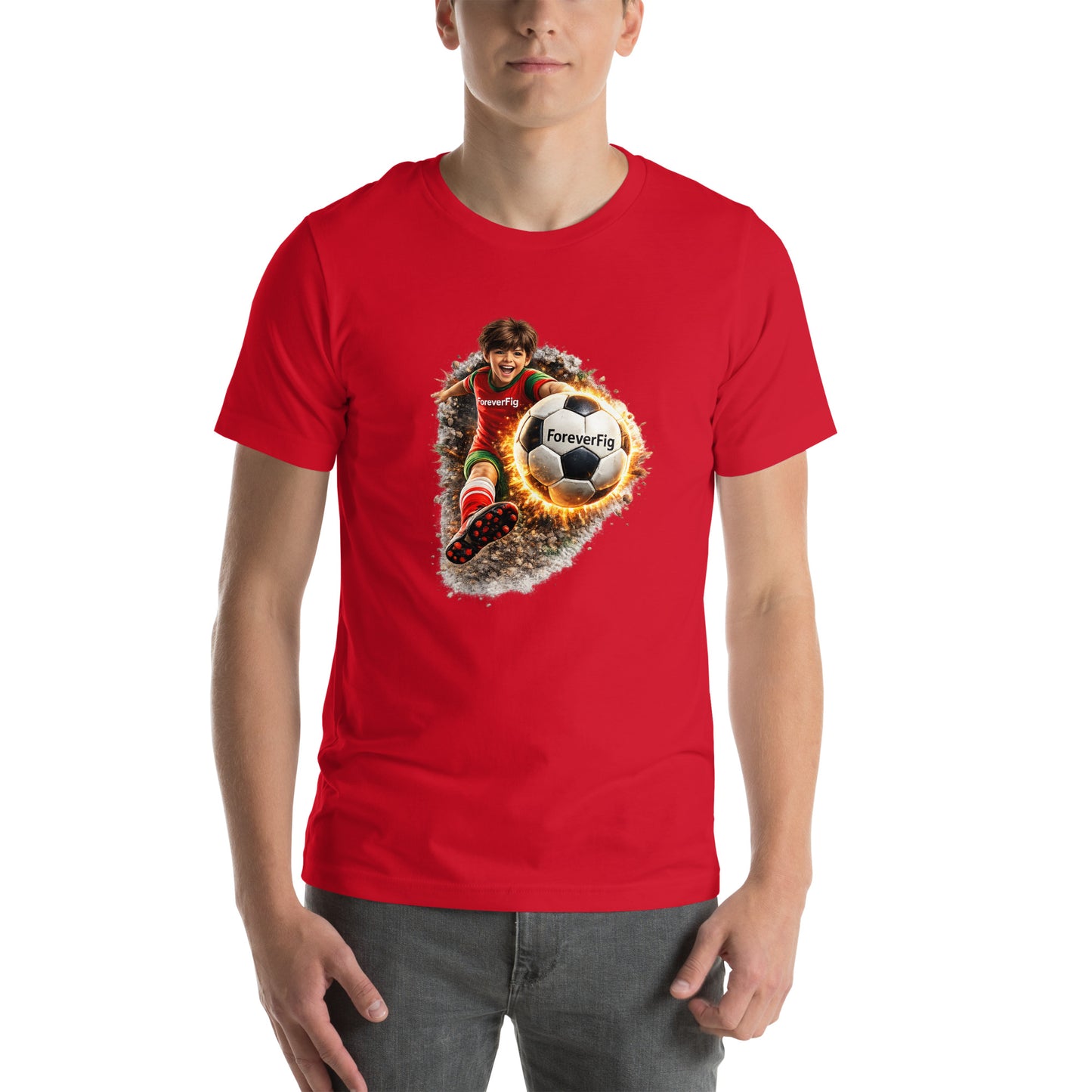 ForeverFig personalisiertes Fußball T-Shirt – der Ball fliegt durch den Körper - ForeverFig