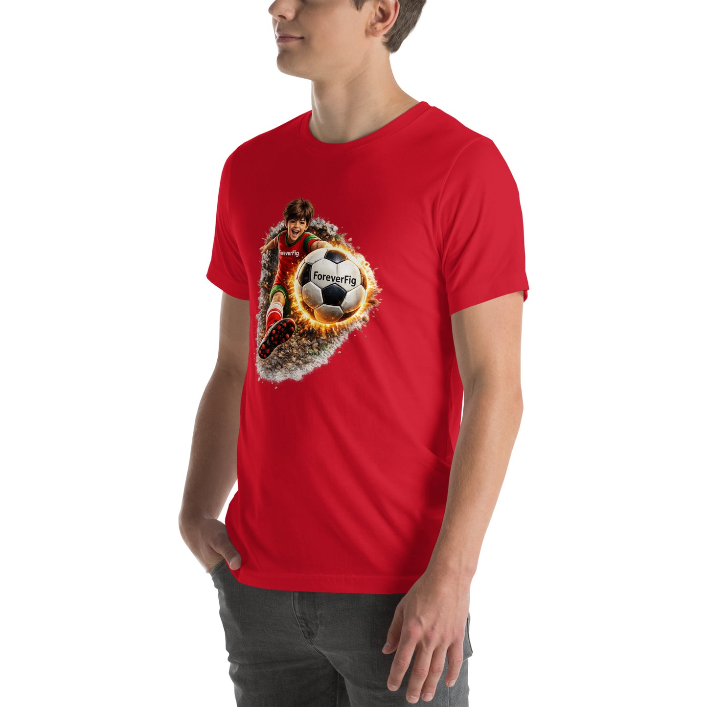 ForeverFig personalisiertes Fußball T-Shirt – der Ball fliegt durch den Körper - ForeverFig
